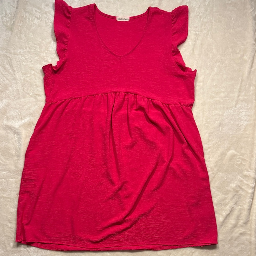 Cotton Bleu Bright Pink Ruffle Sleeve Dress with pockets